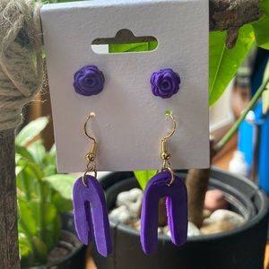 Handmade polymer clay purple earrings
